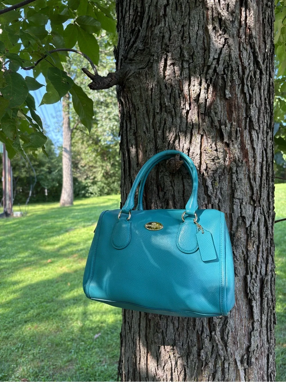 Coach Turquoise Leather Satchel Handbag